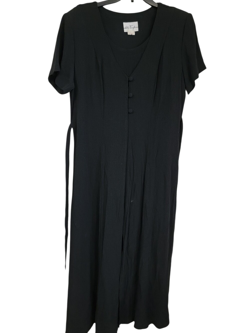ALIX NYC Black Short-Sleeve Midi Dress Size 14 VINTAGE